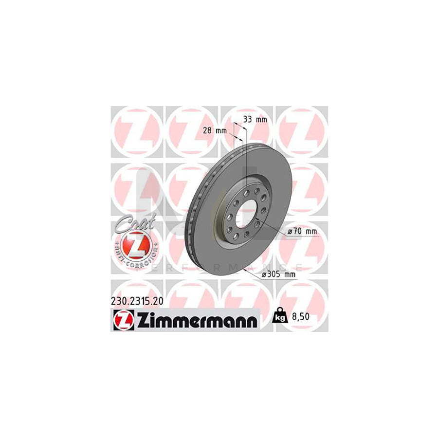 ZIMMERMANN COAT Z 230.2315.20 Brake Disc Internally Vented, Coated  - 1 piece