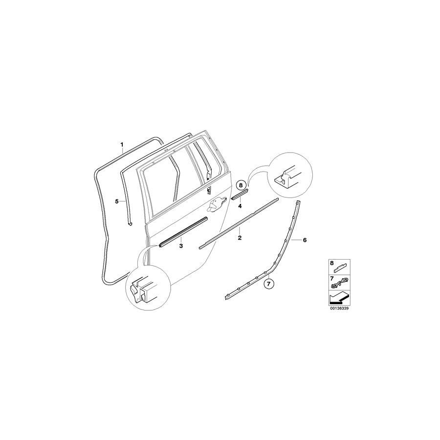 Genuine BMW 51767010859 E53 E61 Door Weatherstrip Rear (Inc. 535xi, 530xd & X5 3.0i) | ML Performance US