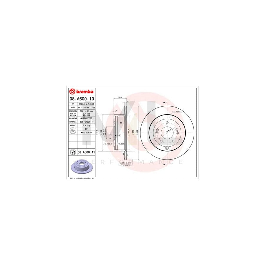 BREMBO 08.A600.10 Brake Disc for HYUNDAI SANTA FE Solid | ML Performance Car Parts