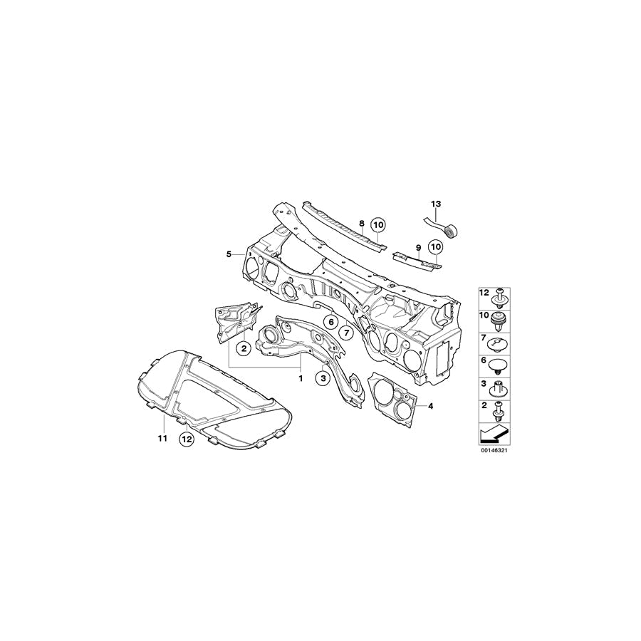 Genuine BMW 51487075628 E84 E90 E92 Hold.-Dwn El.,Sound Ins., Fr.Bulkh.,Rgh (Inc. X1 25dX, 330i & 320i) | ML Performance US Car Parts