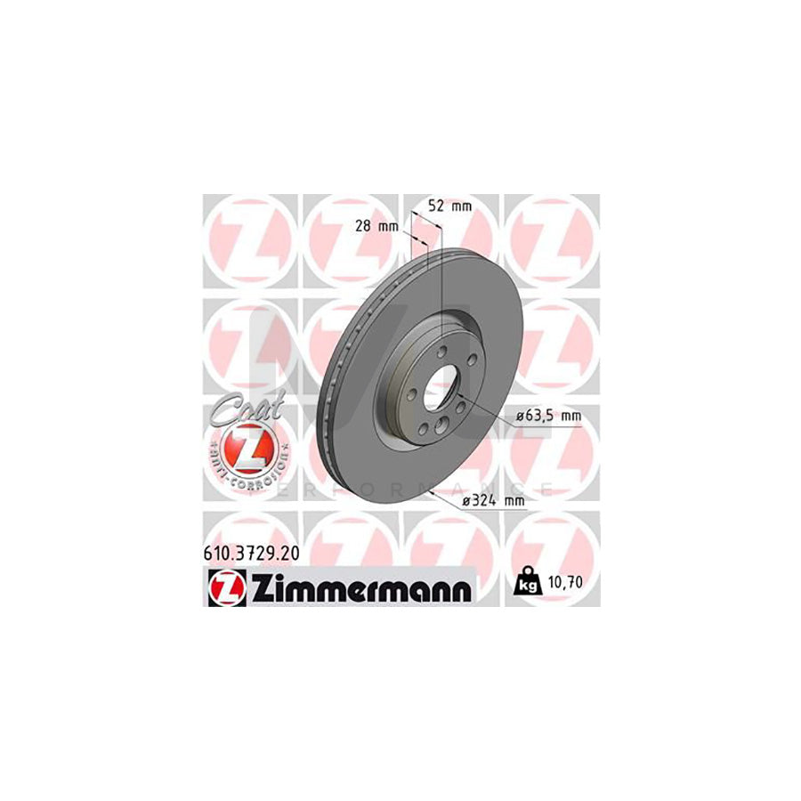 ZIMMERMANN COAT Z 610.3729.20 Brake Disc for VOLVO XC60 I (156) Internally Vented, Coated  - 1 piece