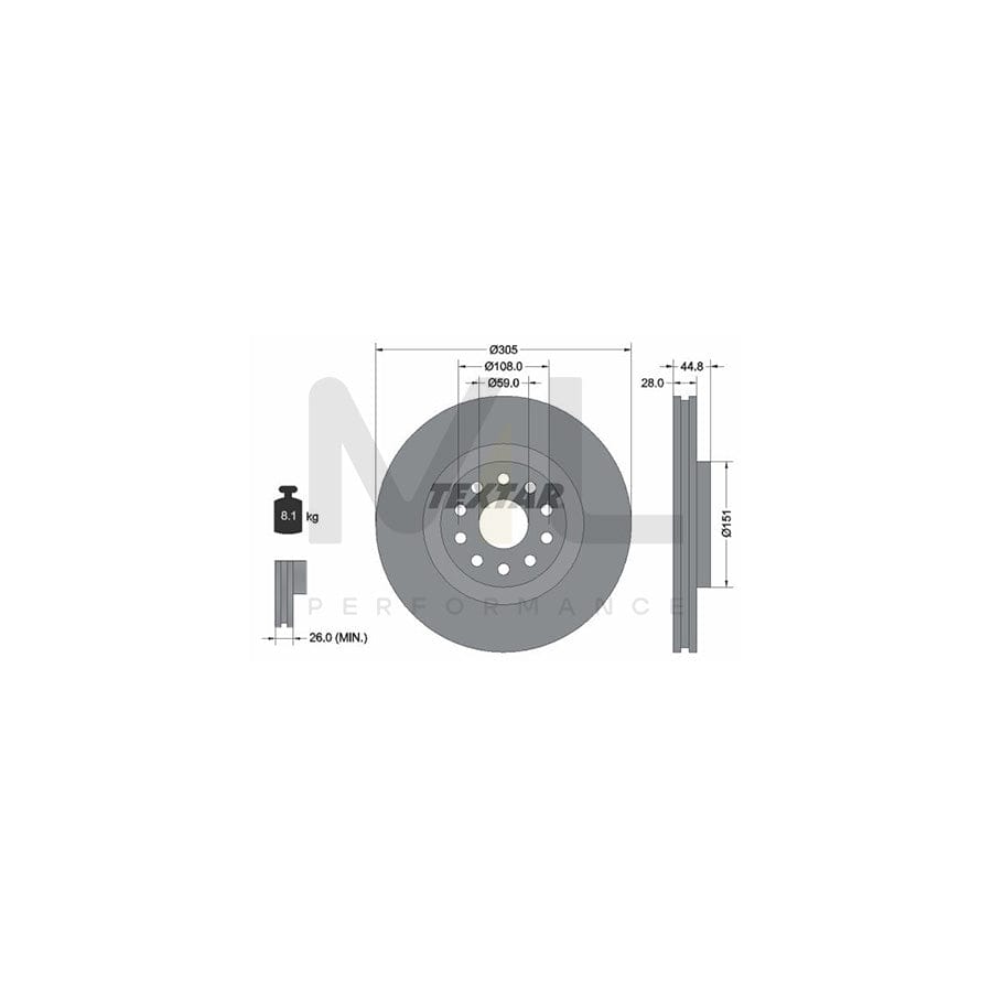 TEXTAR 92115800 Brake Disc for LANCIA Thesis (841) Internally Vented, without wheel hub, without wheel studs | ML Performance Car Parts