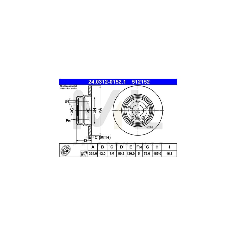 ATE PowerDisc 24.0312-0152.1 Brake Disc for BMW X5 (E53) Solid, Coated, High-carbon  - 1 piece