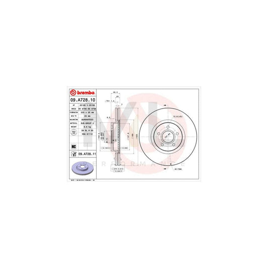 BREMBO 09.A728.10 Brake Disc Internally Vented, High-carbon | ML Performance Car Parts