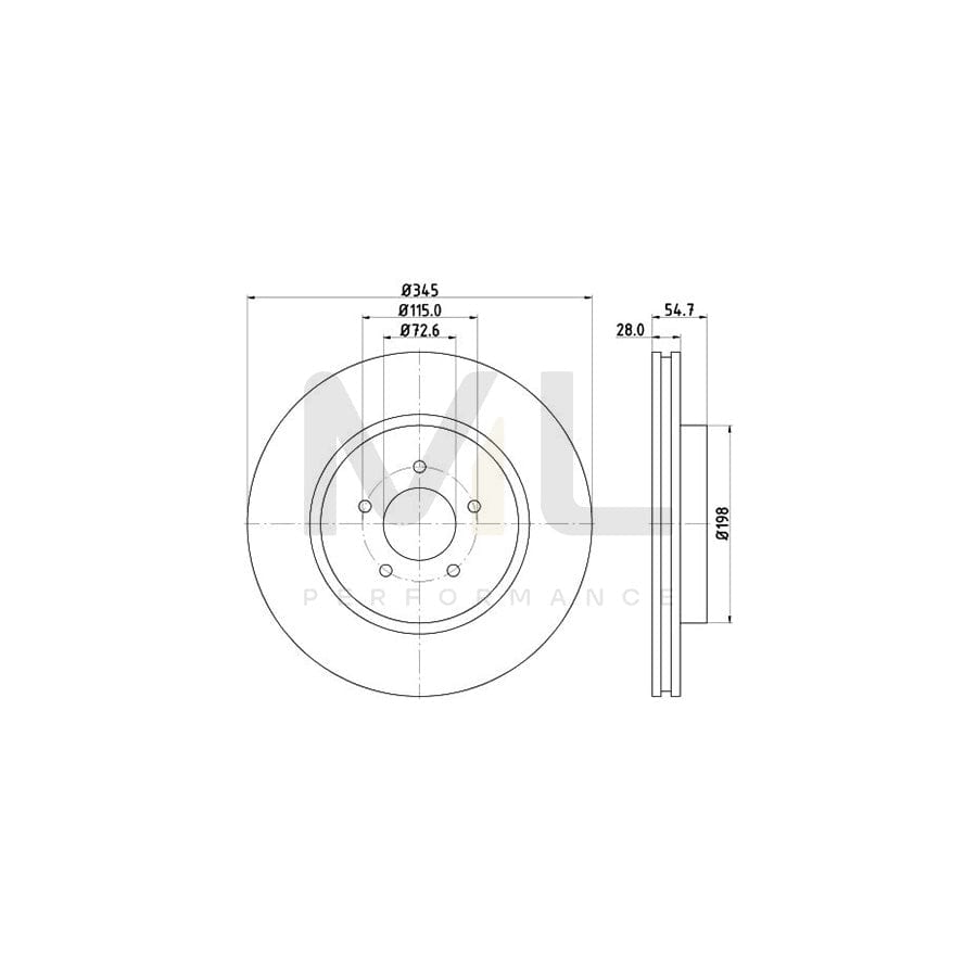 HELLA PRO 8DD 355 115-471 Brake Disc Internally Vented, Coated, without wheel hub, without wheel studs