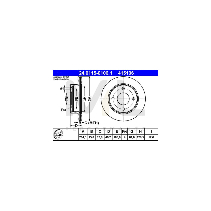 ATE 24.0115-0106.1 Brake Disc for NISSAN Micra I Hatchback (K10) Vented  - 1 piece
