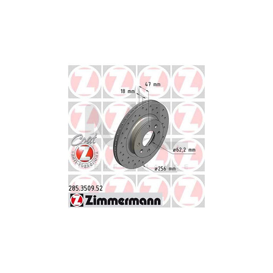 ZIMMERMANN SPORT COAT Z 285.3509.52 Brake Disc for HYUNDAI i20 I Hatchback (PB) Internally Vented, Perforated, Coated  - 1 piece