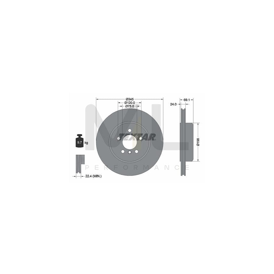 TEXTAR PRO 92253903 Brake Disc Internally Vented, Coated, without wheel hub, without wheel studs | ML Performance Car Parts