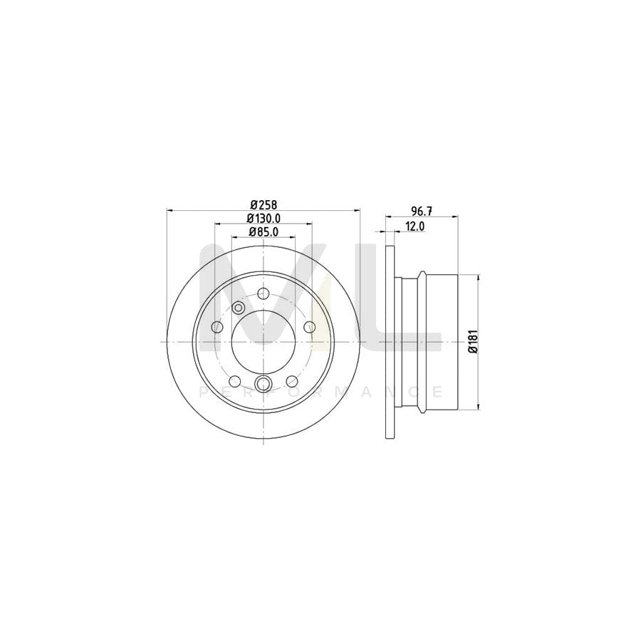 HELLA PRO High Carbon 8DD 355 128-401 Brake Disc Solid, Coated, High-carbon, without wheel hub, without wheel studs