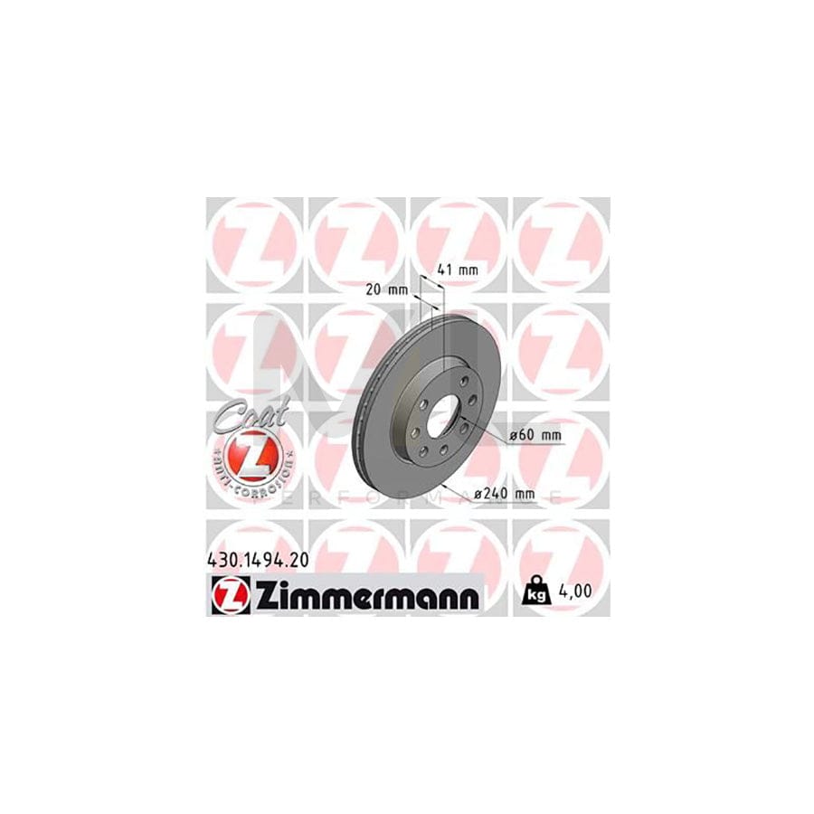ZIMMERMANN COAT Z 430.1494.20 Brake Disc Internally Vented, Coated  - 1 piece
