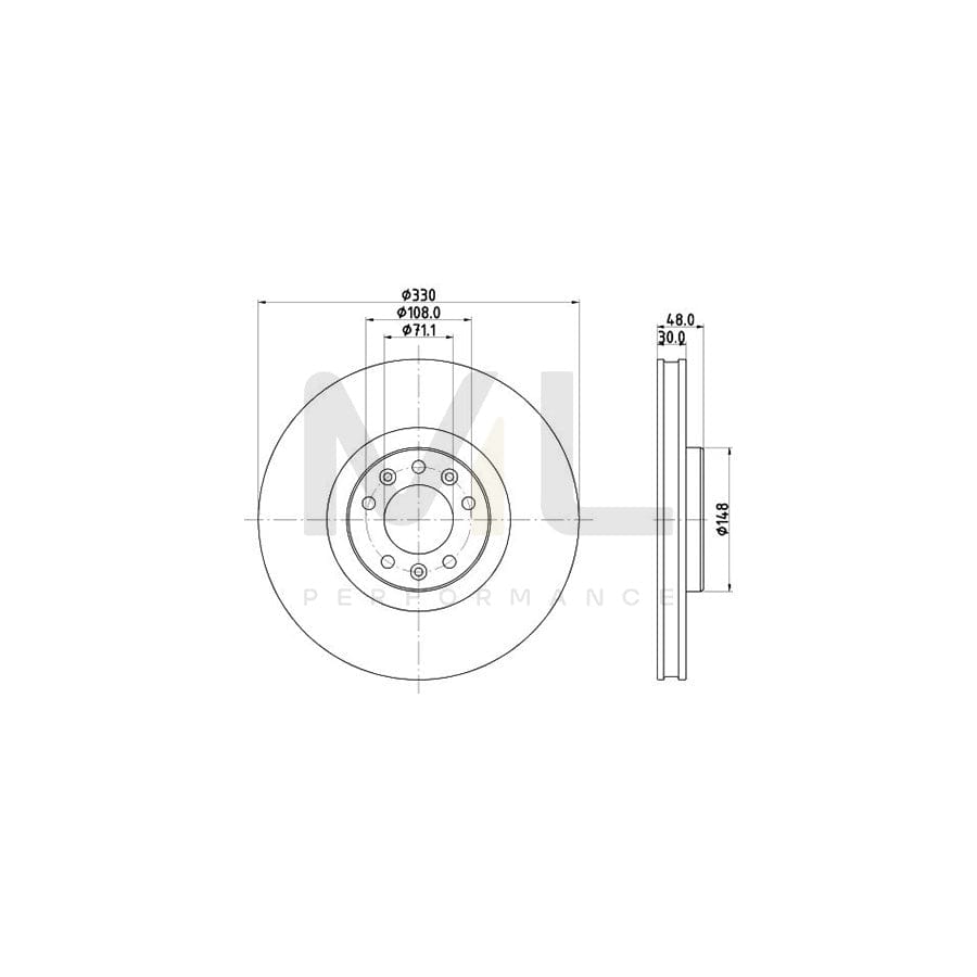 HELLA 8DD 355 125-331 Brake Disc PRO, Internally Vented, Coated, without wheel hub, without wheel studs