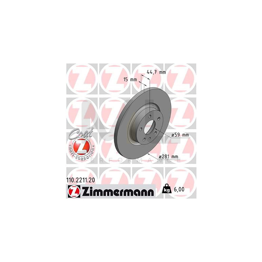 ZIMMERMANN COAT Z 110.2211.20 Brake Disc Solid, Coated  - 1 piece