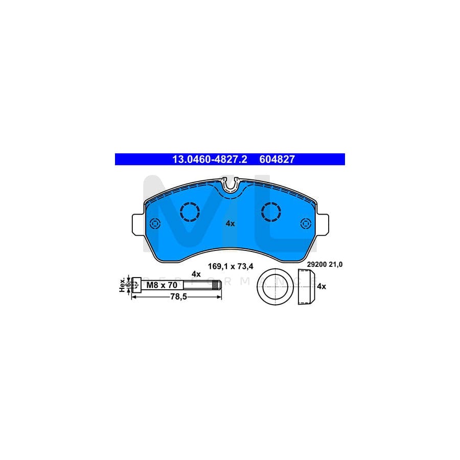 ATE 13.0460-4827.2 Brake pad set excl. wear warning contact, prepared for wear indicator, with brake caliper screws, with accessories