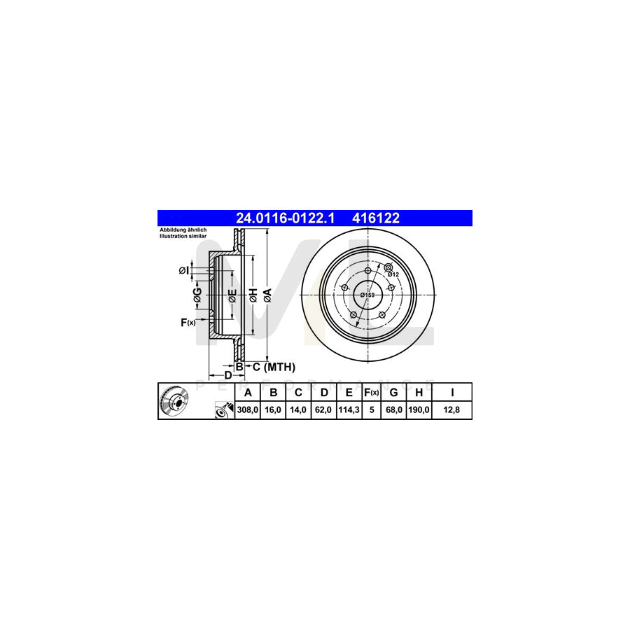 ATE 24.0116-0122.1 Brake Disc Vented, Coated  - 1 piece