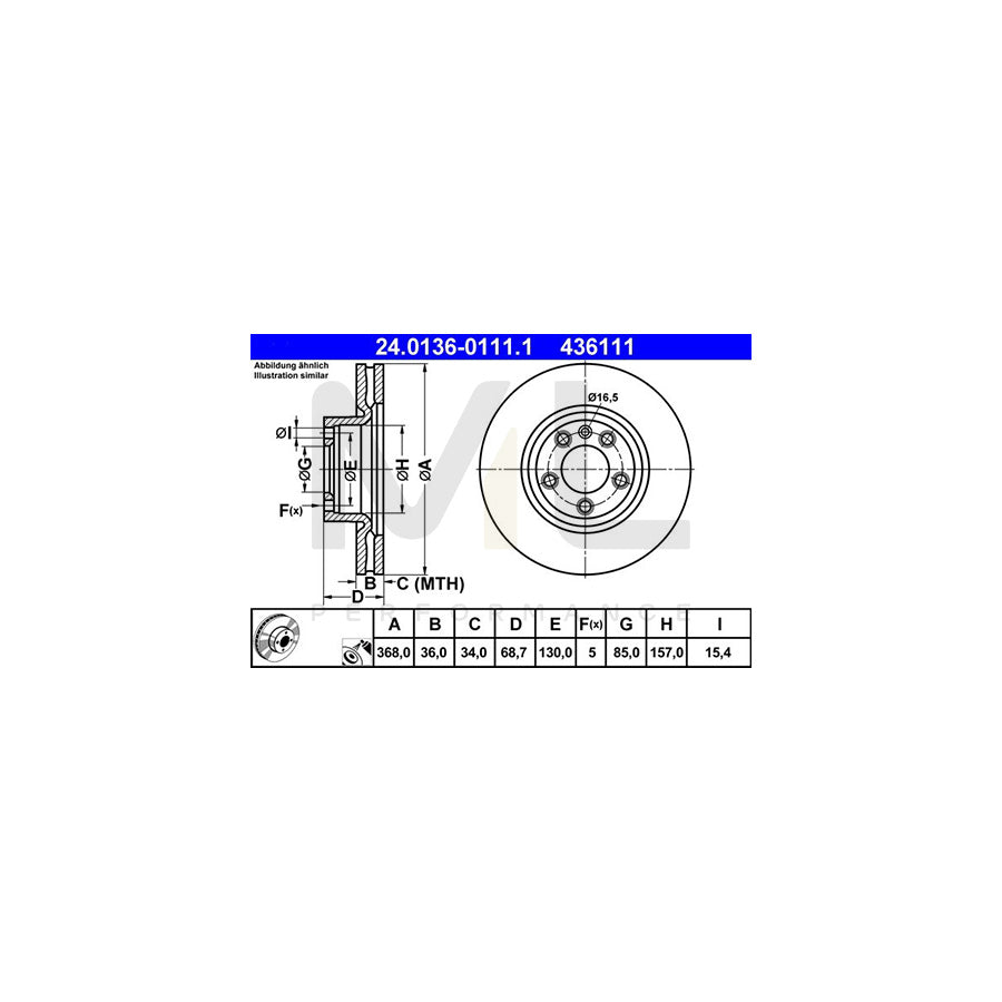 ATE 24.0136-0111.1 Brake Disc Vented, Coated, High-carbon  - 1 piece