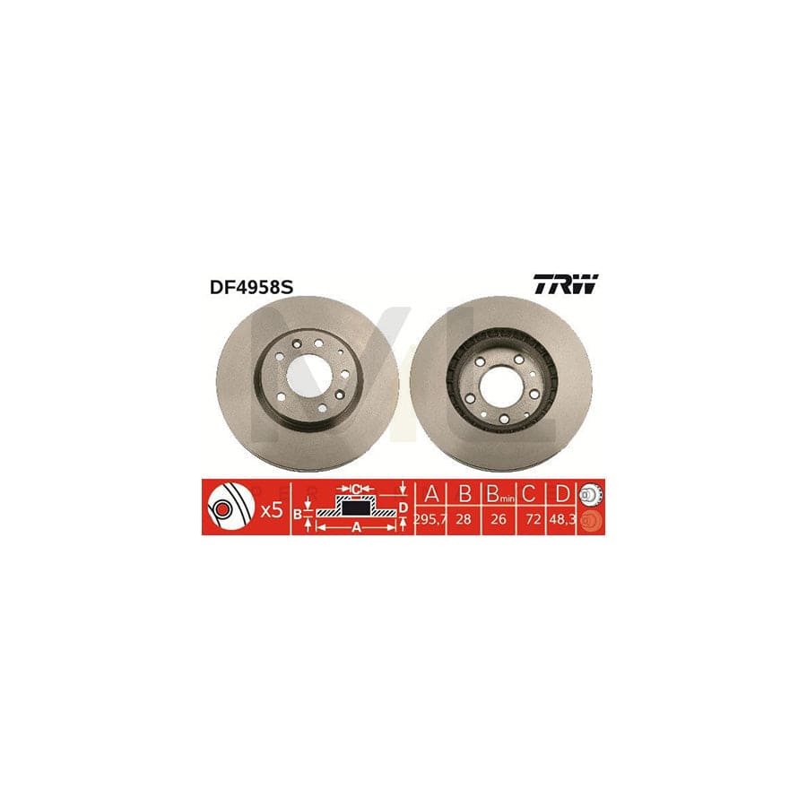 TRW DF4958S Brake Disc Vented, Painted, High-carbon | ML Performance Car Parts