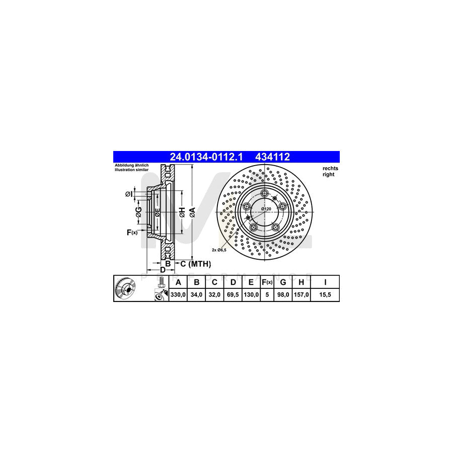ATE 24.0134-0112.1 Brake Disc Perforated / Vented, Coated, Alloyed / High-carbon, with bolts/screws