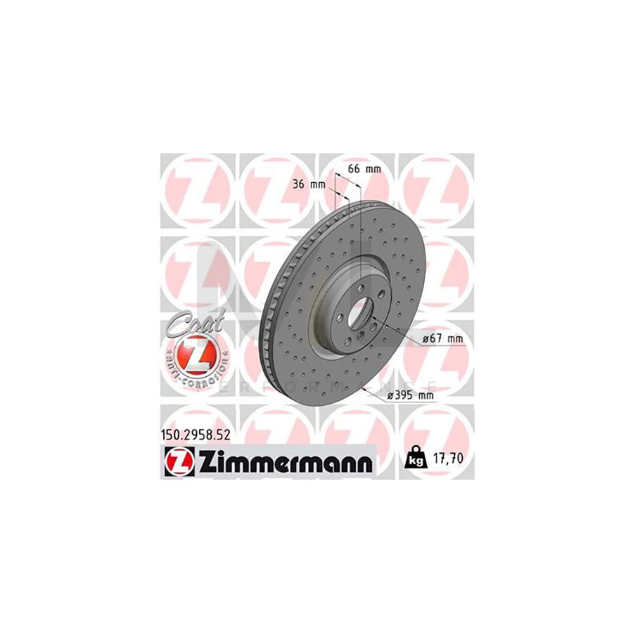 ZIMMERMANN 150.2958.52 Brake Disc Internally Vented, Perforated, Coated, High-carbon