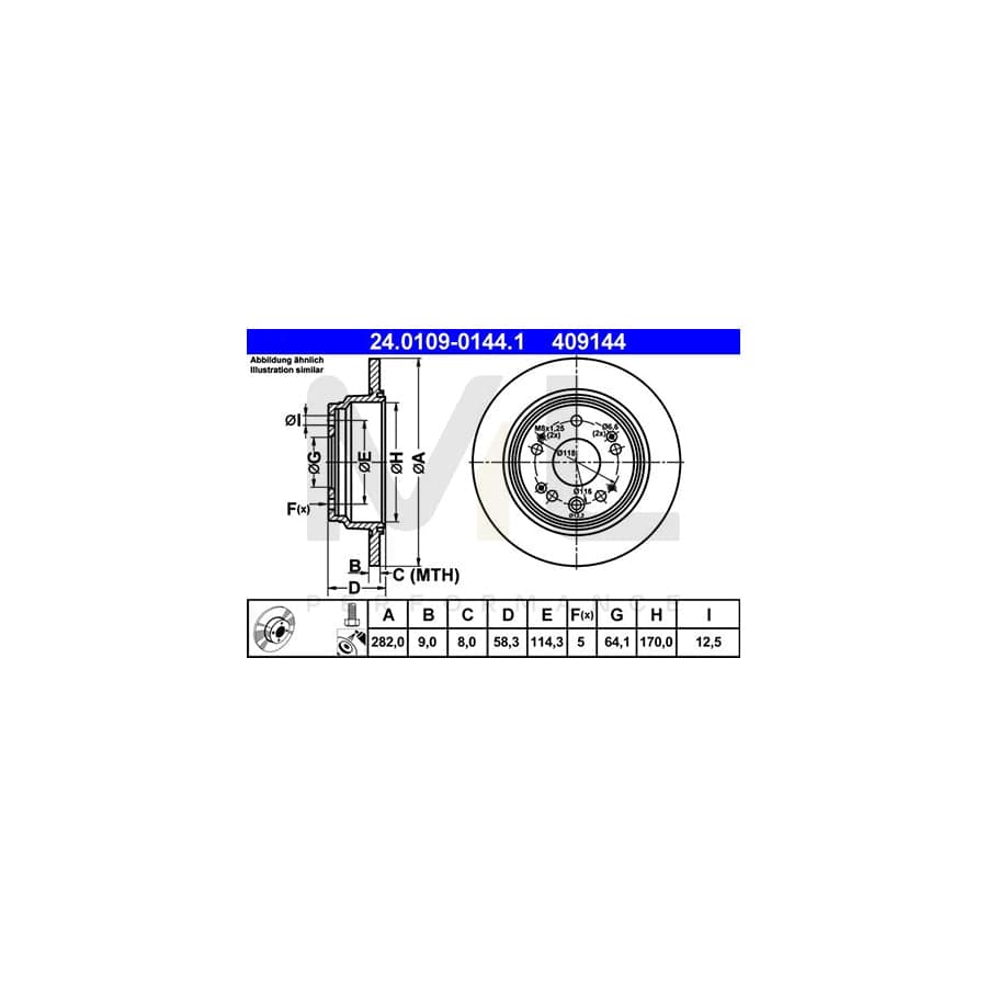 ATE 24.0109-0144.1 Brake Disc Solid, Coated, with bolts/screws  - 1 piece