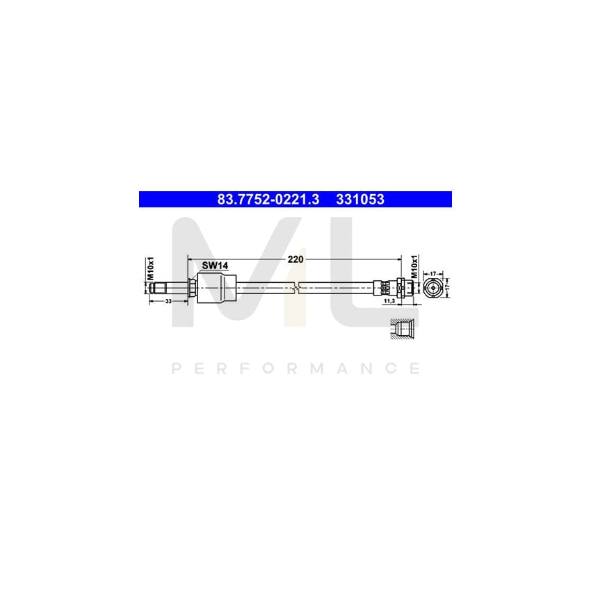 ATE 83.7752-0221.3 Brake Hose 220mm, M10x1