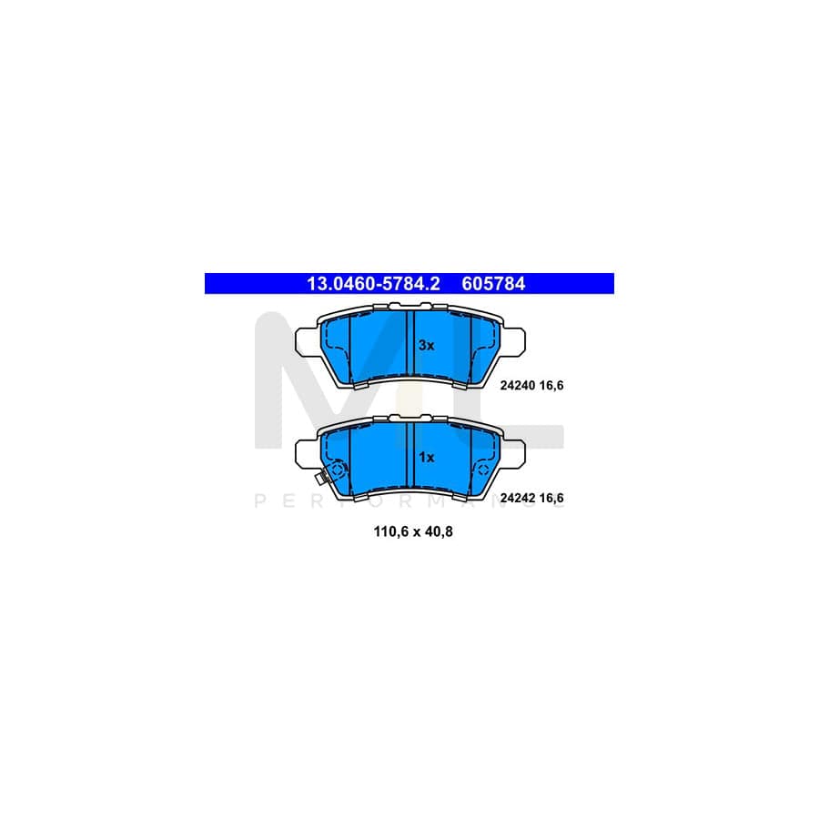 ATE 13.0460-5784.2 Brake pad set for NISSAN Pathfinder III (R51) with acoustic wear warning