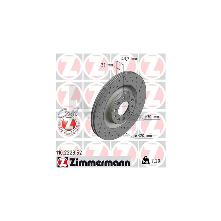ZIMMERMANN SPORT COAT Z 110.2223.52 Brake Disc for ALFA ROMEO Giulia Saloon (952) Internally Vented, Perforated, Coated  - 1 piece