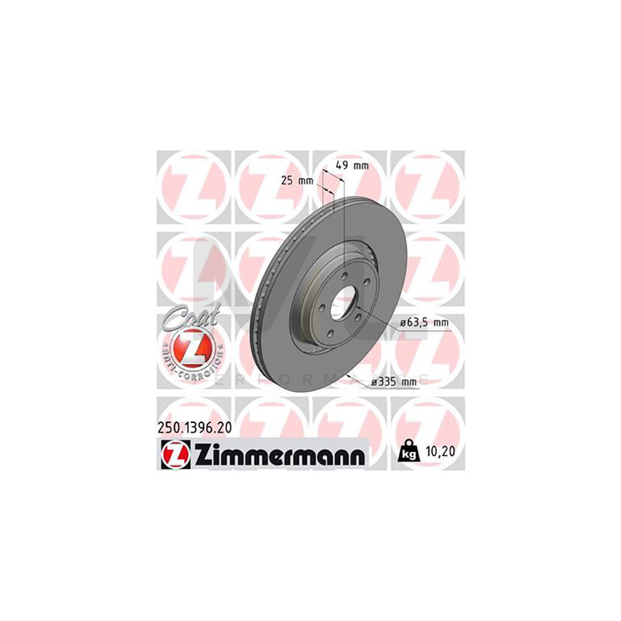 ZIMMERMANN 250.1396.20 Brake Disc for FORD FOCUS Externally Vented, Coated  - 1 piece