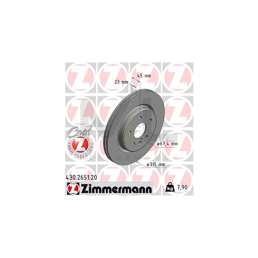 ZIMMERMANN 430.2651.20 Brake Disc Internally Vented, Coated  - 1 piece