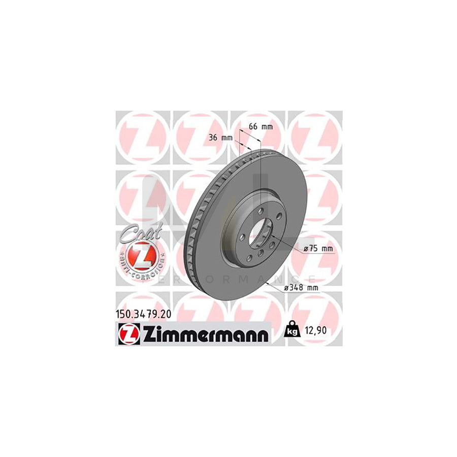 ZIMMERMANN COAT Z 150.3479.20 Brake Disc Internally Vented, Coated, High-carbon