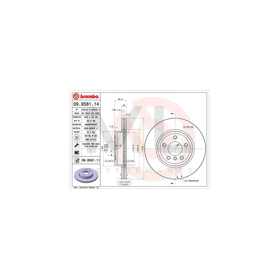 BREMBO 09.9581.14 Brake Disc for BMW X3 (E83) Internally Vented, High-carbon, with bolts/screws | ML Performance Car Parts