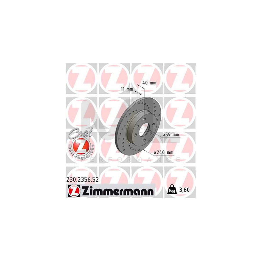ZIMMERMANN SPORT COAT Z 230.2356.52 Brake Disc Perforated, Solid, Coated  - 1 piece