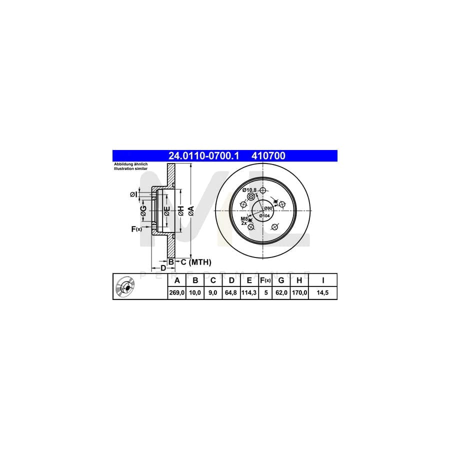 ATE 24.0110-0700.1 Brake Disc Solid  - 1 piece