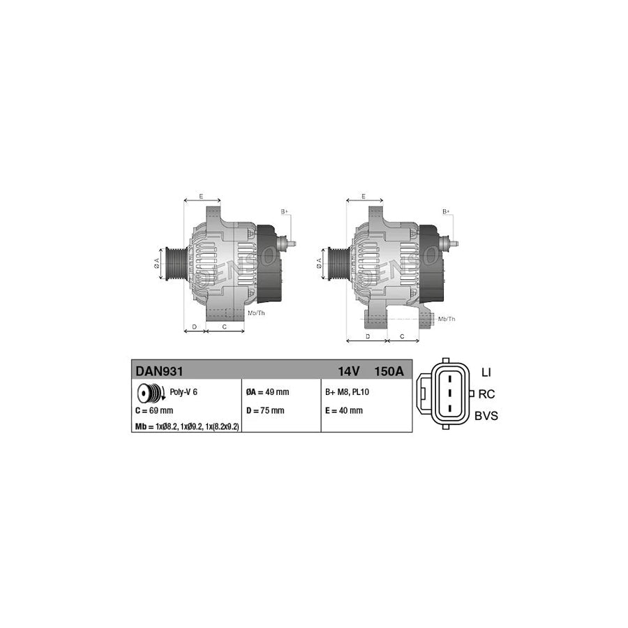 DENSO DAN931 Alternator for Ford Focus