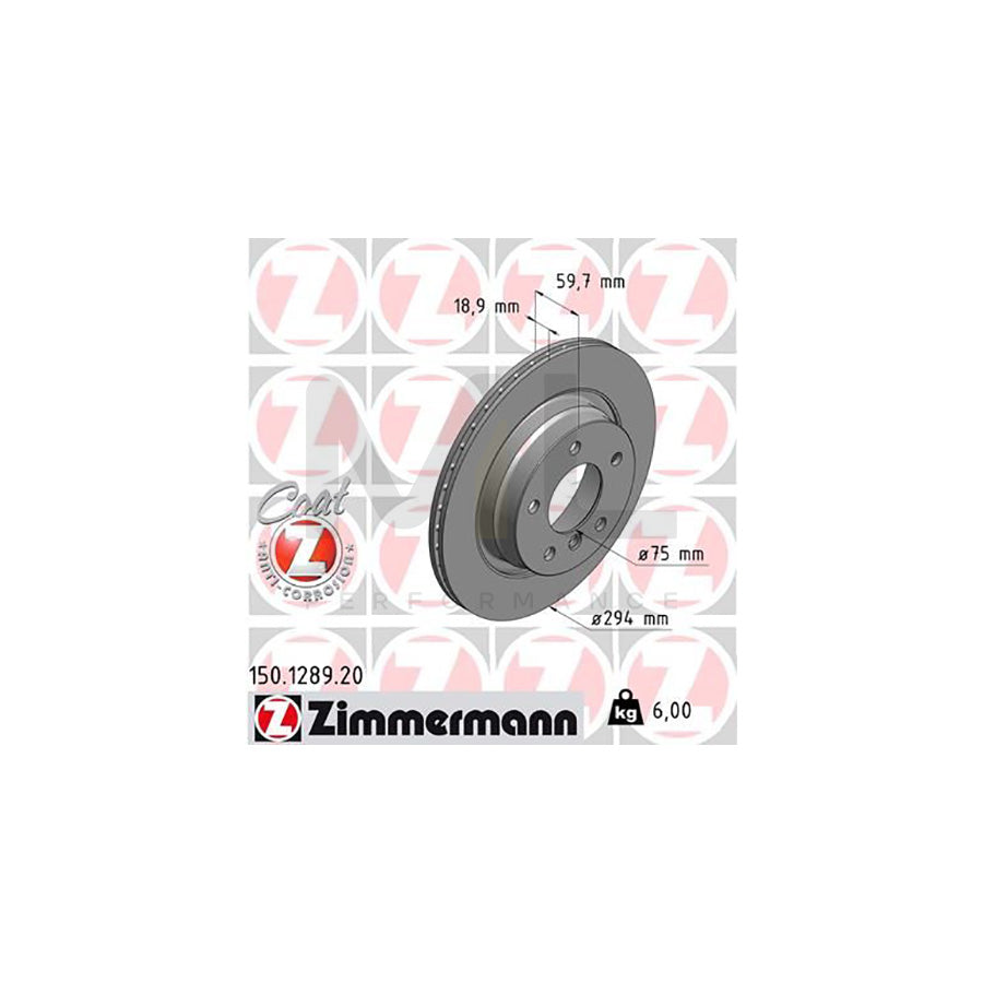 ZIMMERMANN COAT Z 150.1289.20 Brake Disc for BMW 3 Series Externally Vented, Coated, High-carbon  - 1 piece