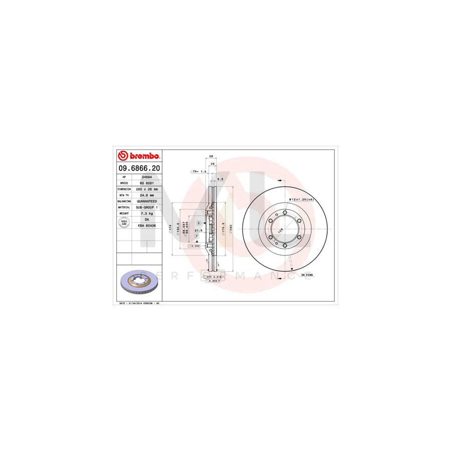 BREMBO 09.6866.20 Brake Disc Internally Vented | ML Performance Car Parts