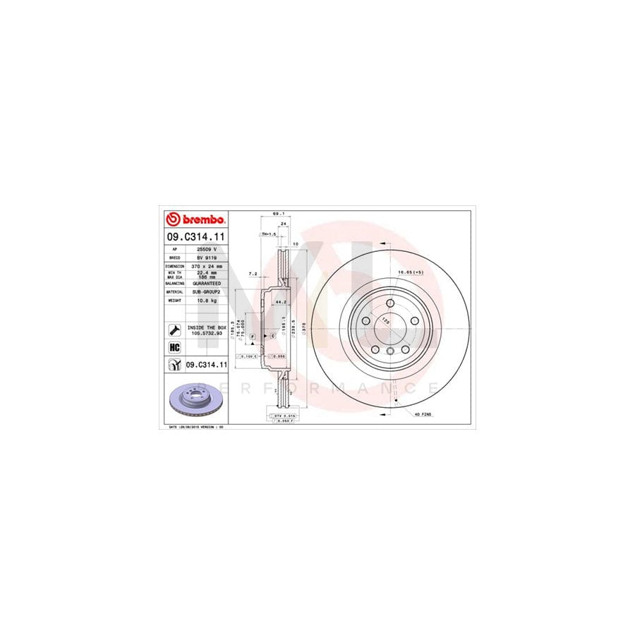 BREMBO COATED DISC LINE 09.C314.11 Brake Disc Internally Vented, Coated, High-carbon, with bolts/screws | ML Performance Car Parts