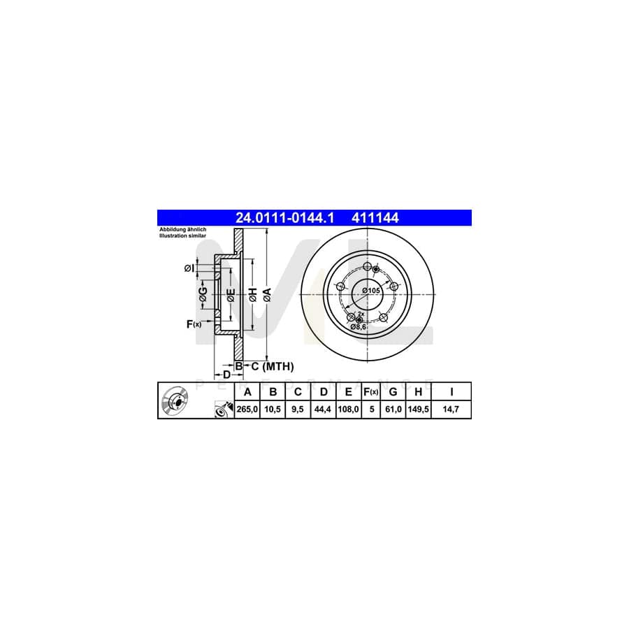 ATE 24.0111-0144.1 Brake Disc Solid, Coated  - 1 piece