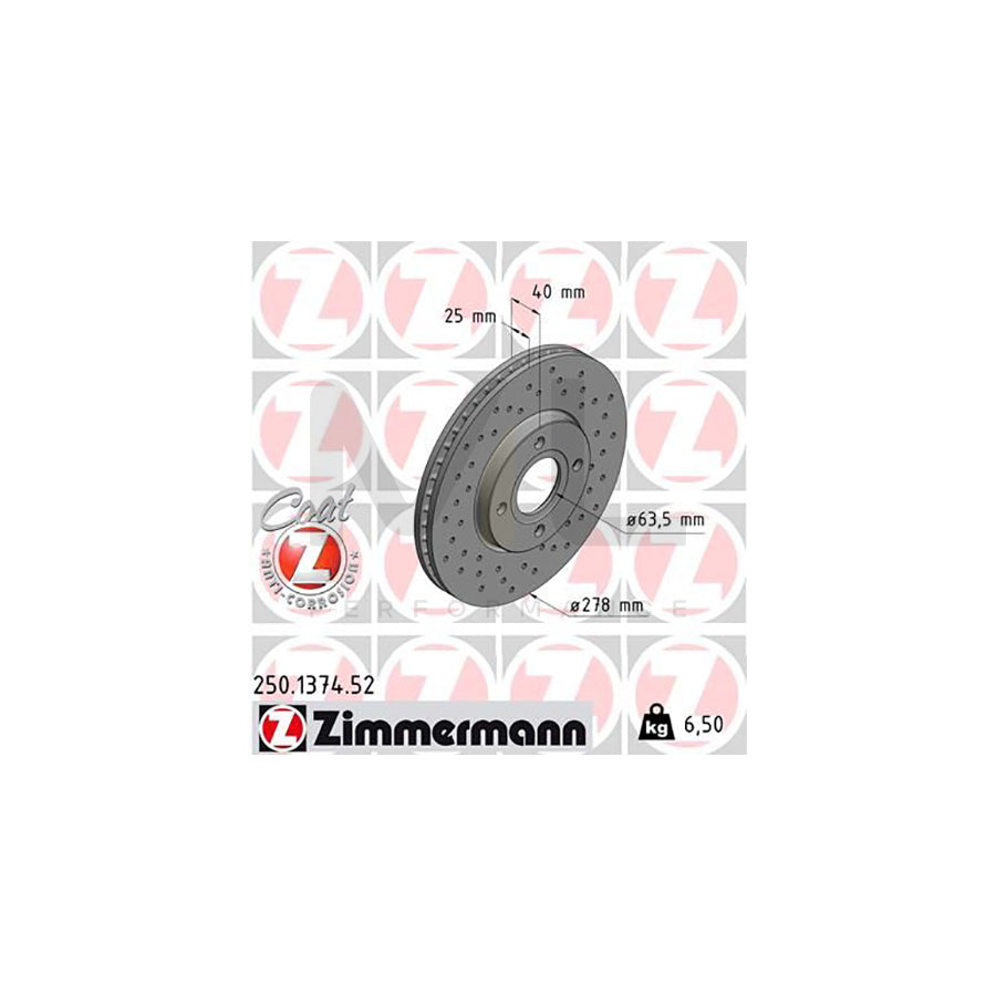 ZIMMERMANN SPORT COAT Z 250.1374.52 Brake Disc for FORD Ecosport Mk2 Internally Vented, Perforated, Coated  - 1 piece