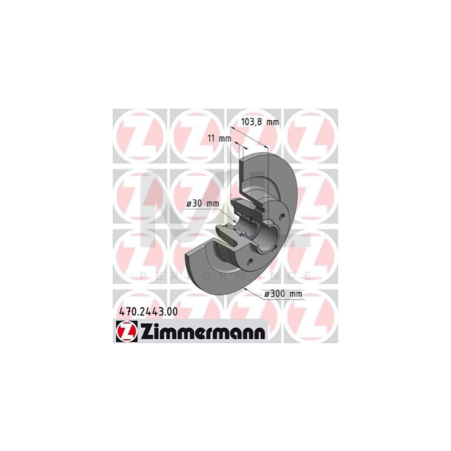 ZIMMERMANN 470.2443.00 Brake Disc for RENAULT Laguna III Coupe (DT) Solid, with ABS sensor ring, with nut, with splash protection cover, with wheel bearing  - 1 piece