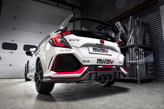 MillTek SSXHO248 Honda Civic Part Resonated Road+ Cat-Back Exhaust with 3 Cerakote Black GT-100 Trims