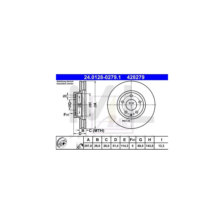 ATE 24.0128-0279.1 Brake Disc for MAZDA 6 Vented, Coated  - 1 piece