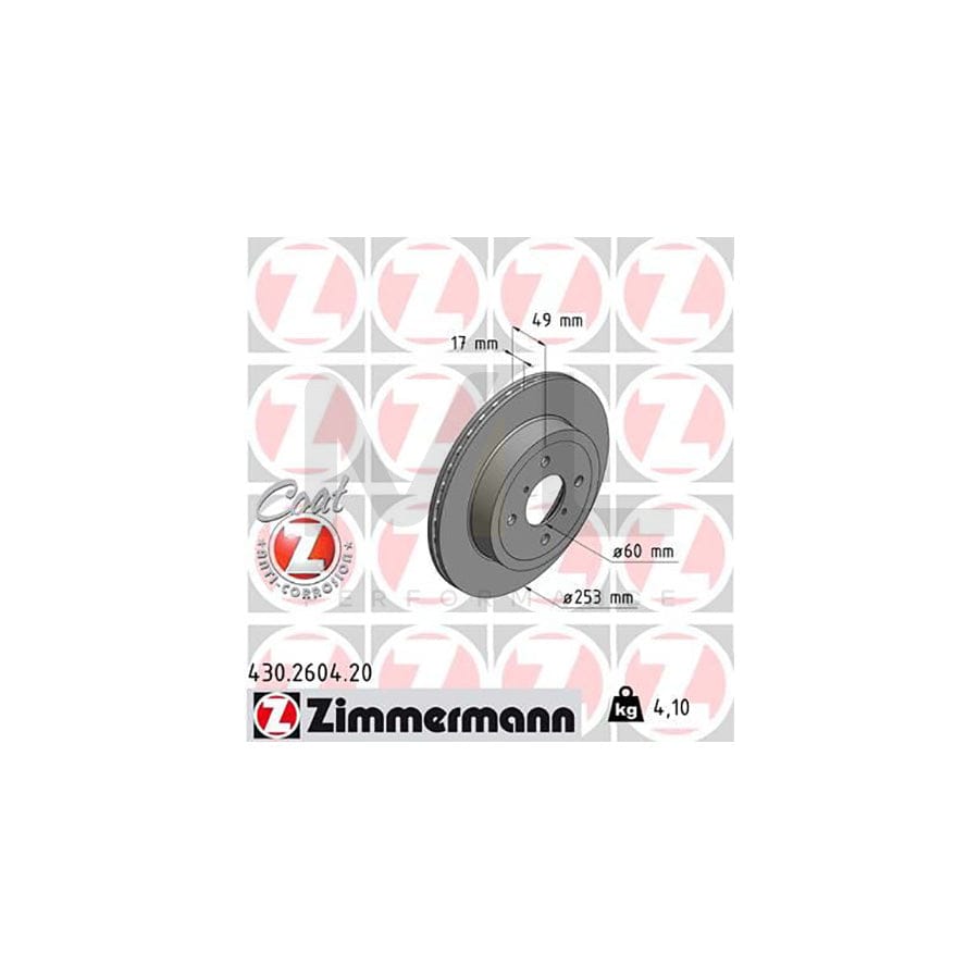ZIMMERMANN COAT Z 430.2604.20 Brake Disc Internally Vented, Coated  - 1 piece