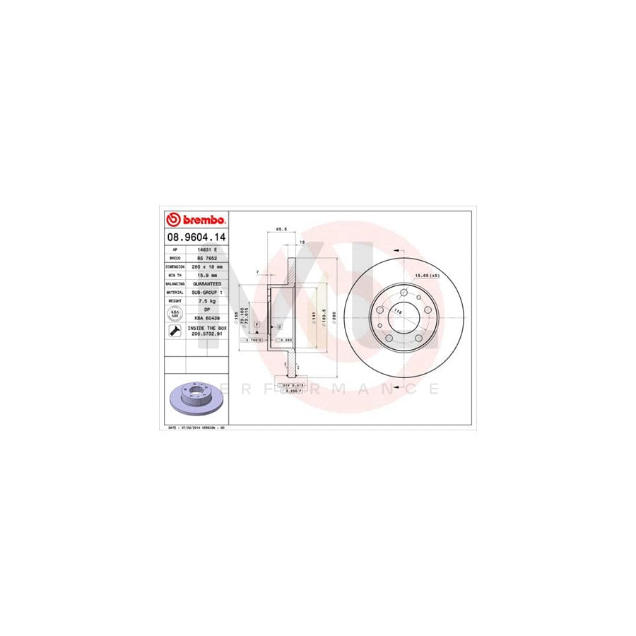 BREMBO 08.9604.14 Brake Disc for PEUGEOT BOXER Solid, with bolts/screws | ML Performance Car Parts