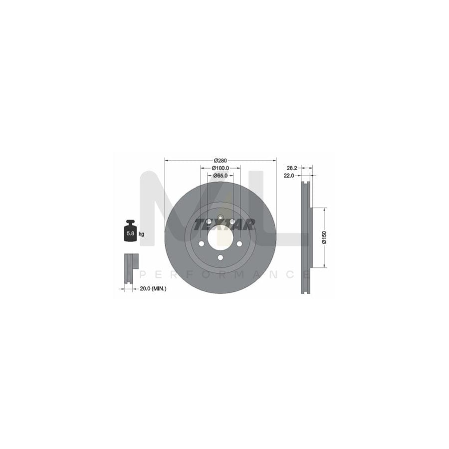 TEXTAR 92057100 Brake Disc Externally Vented, without wheel hub, without wheel studs | ML Performance Car Parts