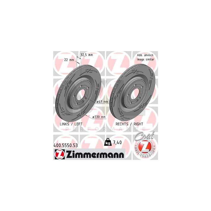 ZIMMERMANN 400.5550.53 Brake Disc Internally Vented, Slotted, Coated  - 1 piece