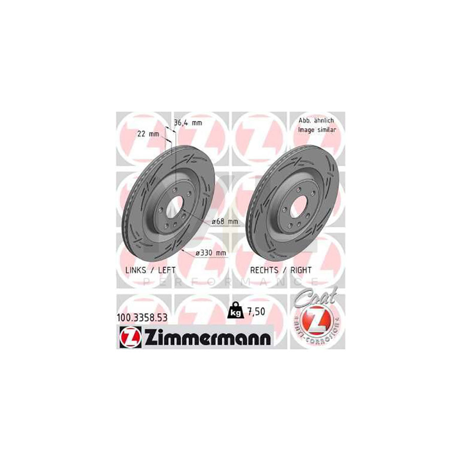 ZIMMERMANN BLACK Z 100.3358.53 Brake Disc Internally Vented, Slotted, Coated, High-carbon  - 1 piece