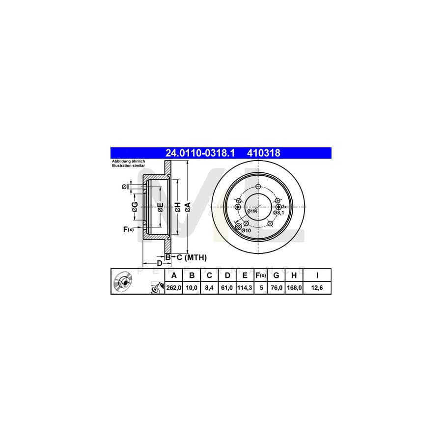 ATE 24.0110-0318.1 Brake Disc Solid, Coated  - 1 piece