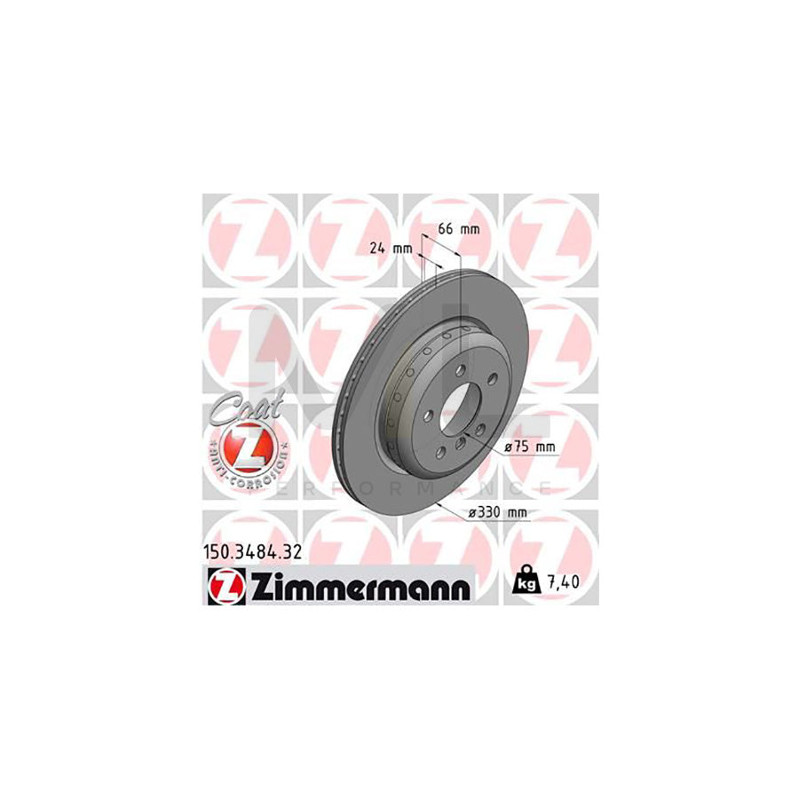 ZIMMERMANN FORMULA F COAT Z 150.3484.32 Brake Disc for BMW 5 Series Internally Vented, Two-piece brake disc, Coated, High-carbon  - 1 piece