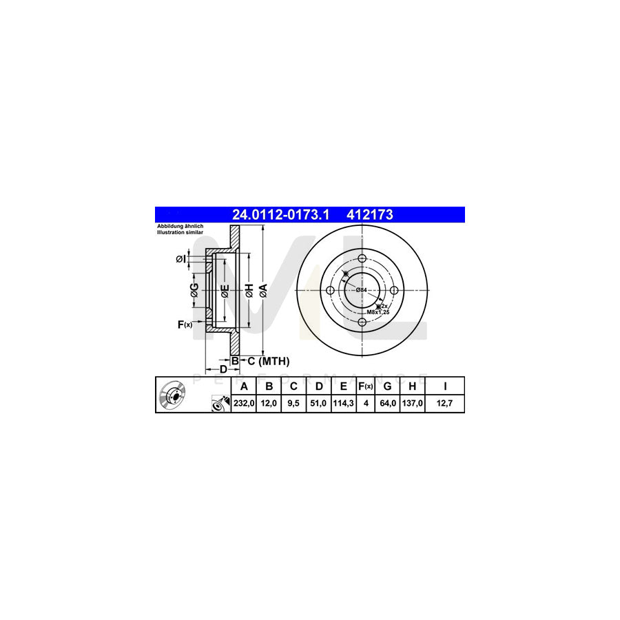 ATE 24.0112-0173.1 Brake Disc for SUZUKI Swift II Hatchback (EA, MA) Solid, Coated  - 1 piece