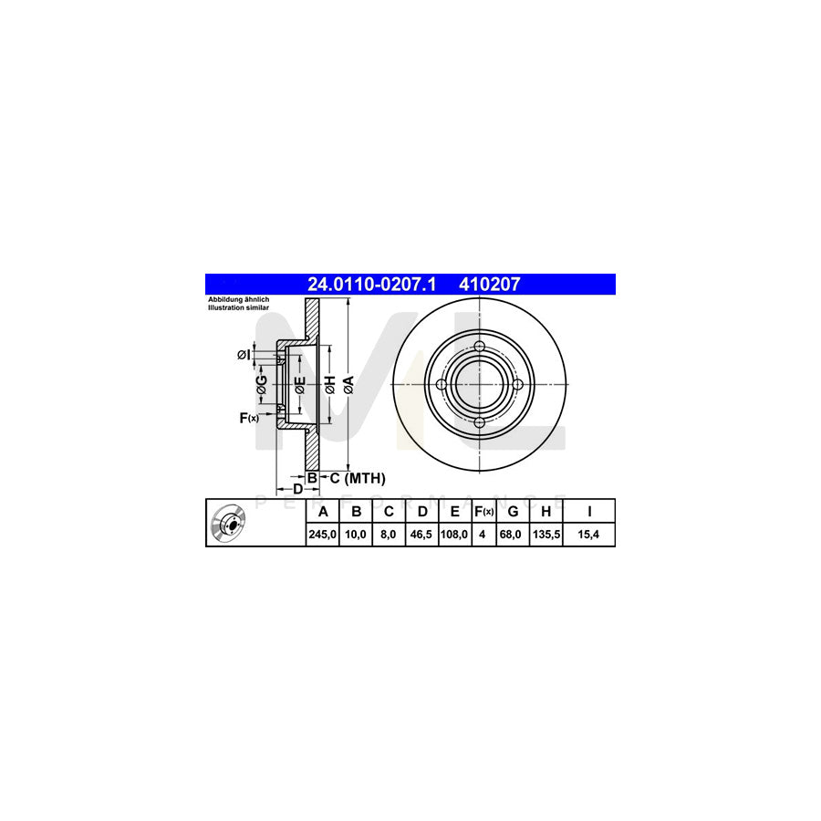 ATE 24.0110-0207.1 Brake Disc for AUDI 100 Solid  - 1 piece